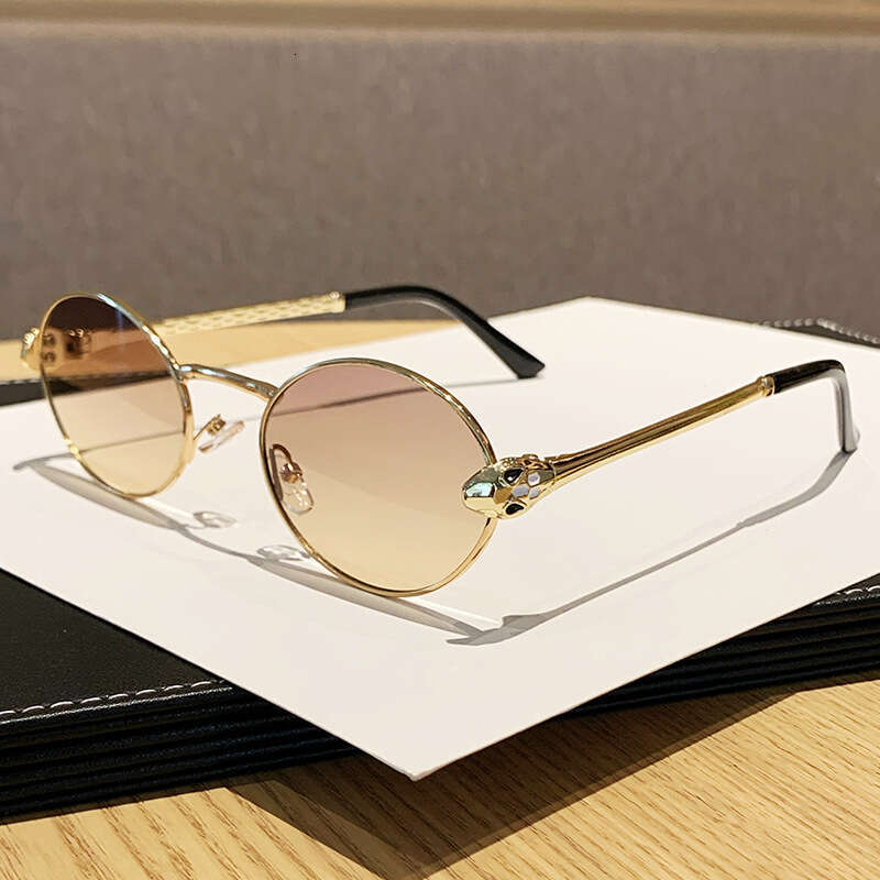 Luxury Brand Designer Sunglasses European And American Style New Metal Oval Small Frame Unisex Pilot Sunshade Sunglasses Snake-Shaped Temple