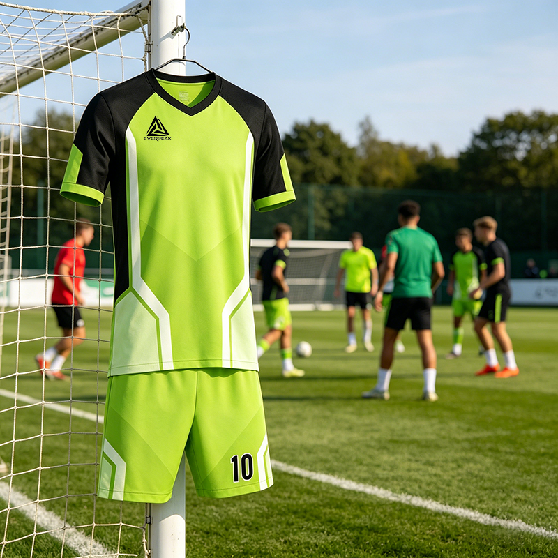 Custom Green Black Soccer Uniform Quick Dry Breathable Football Jersey and Shorts Kit Personalized Sportswear for Adult Youth Training Matches - view 6