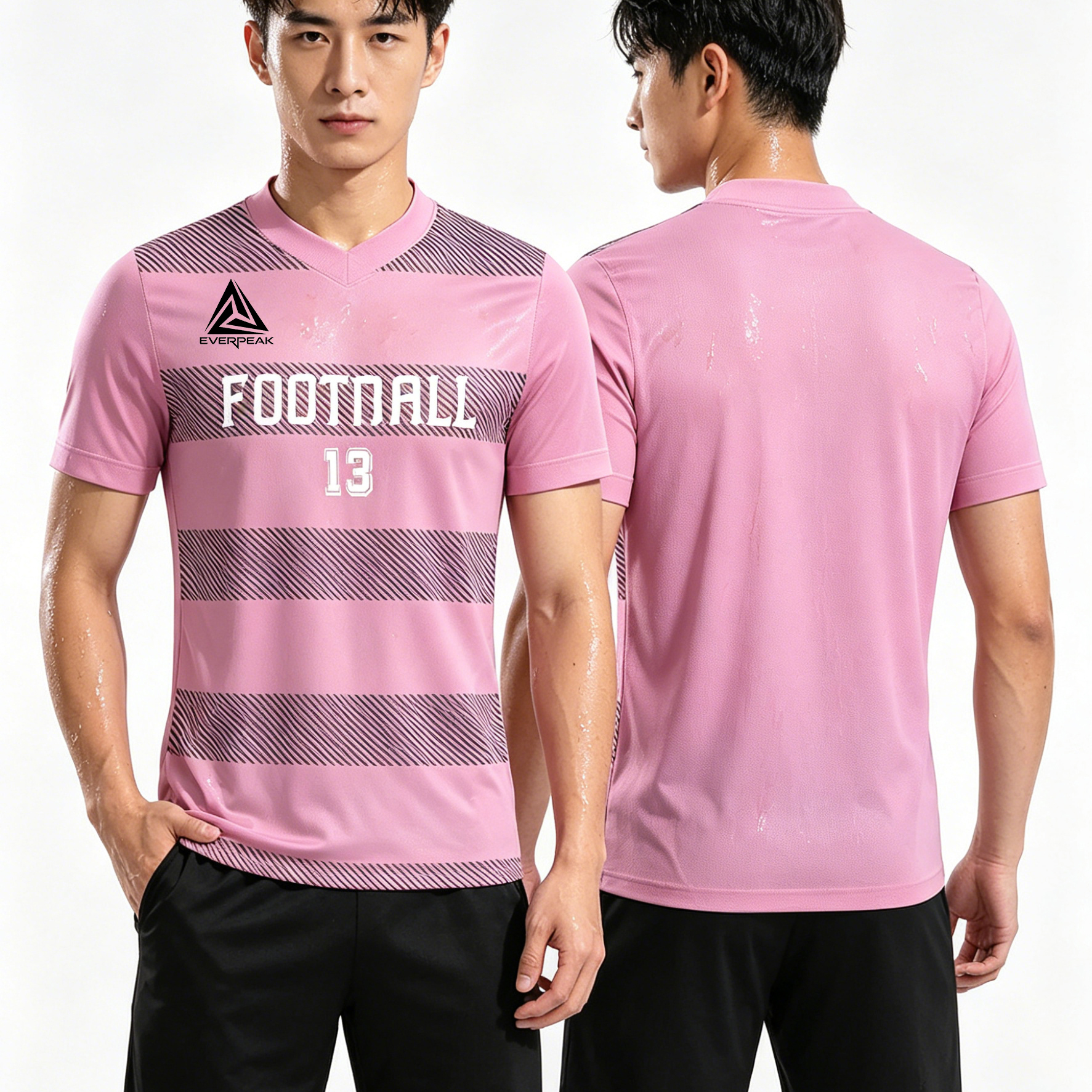 Custom Horizontal Stripe Soccer Jersey Set Men Quick Dry Football Uniform with Shorts Customizable Team Name Number Logo for Sports - view 3