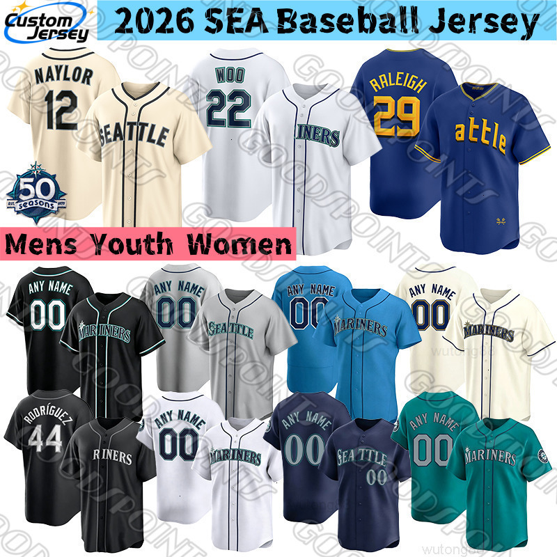 SeattleS Mariners jersey Cal Raleigh Alex Julio Rodriguez Josh Naylor Gilbert JP Crawford Bryan Woo Cole Young Ken Griffey Jr Ichiro Suzuki Mariner Ba
