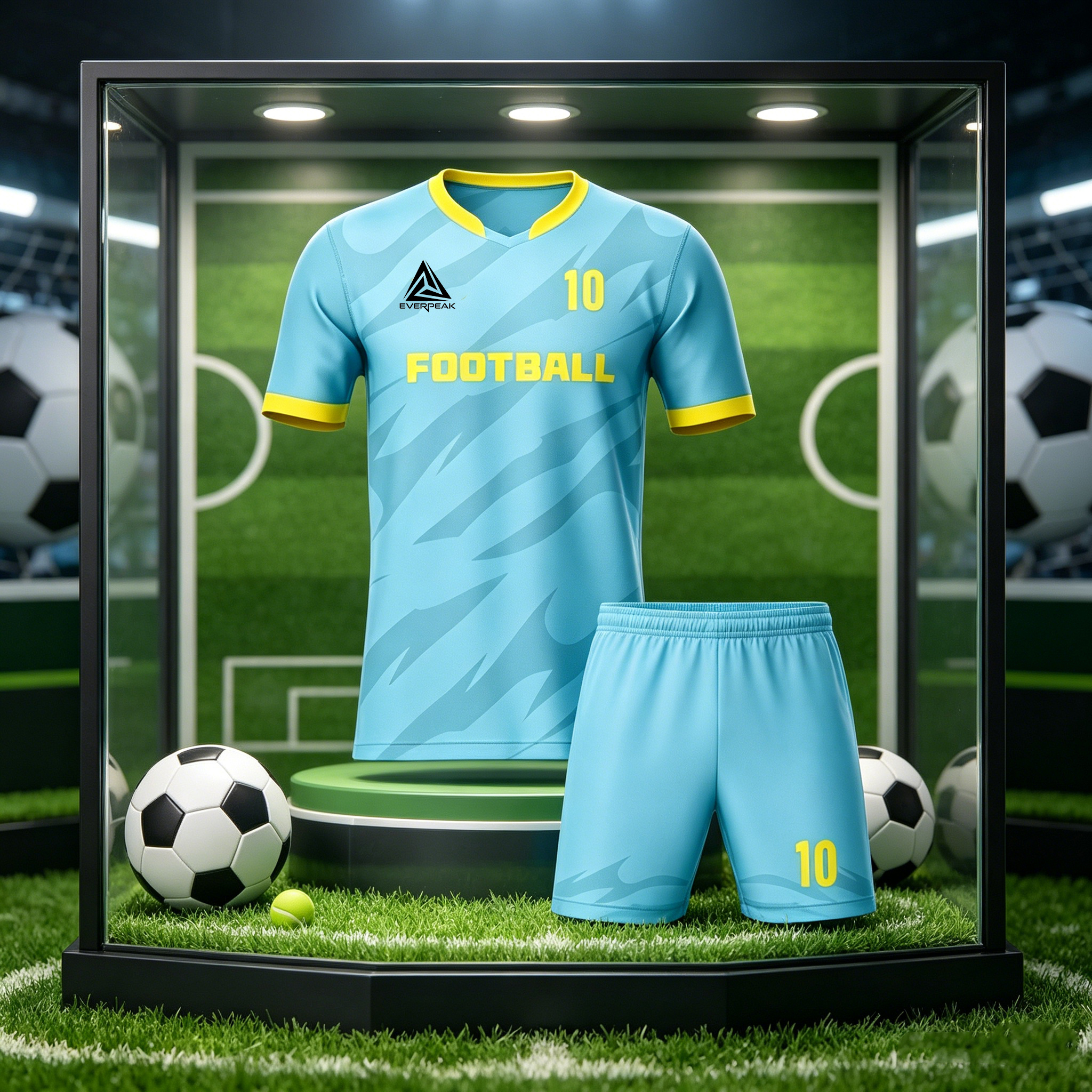 Custom Light Blue Soccer Uniform Quick Dry Breathable Football Jersey and Shorts Kit Personalized Sportswear for Adult Youth Training Matches - view 3