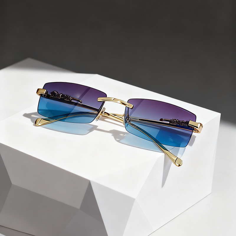 New Designer Frameless Square Sunglasses Colorful Neutral Driving Sunscreen, Personalized Fashion High-quality Outdoor Sunscreen Glasses