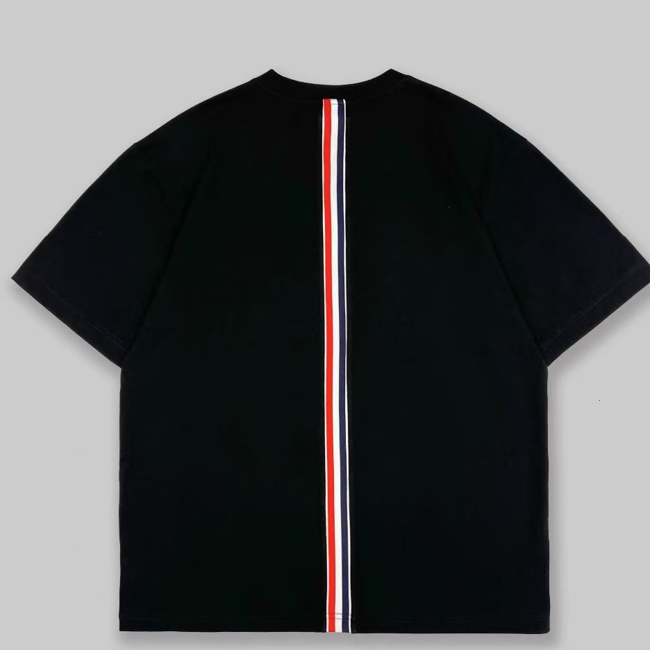 Luxury Brand Designer Men Black Back Center Vertical Red White Blue Stripe Cotton Crew Neck Short Sleeve Tshirt 2026 Summer Unisex Streetwear Casual V