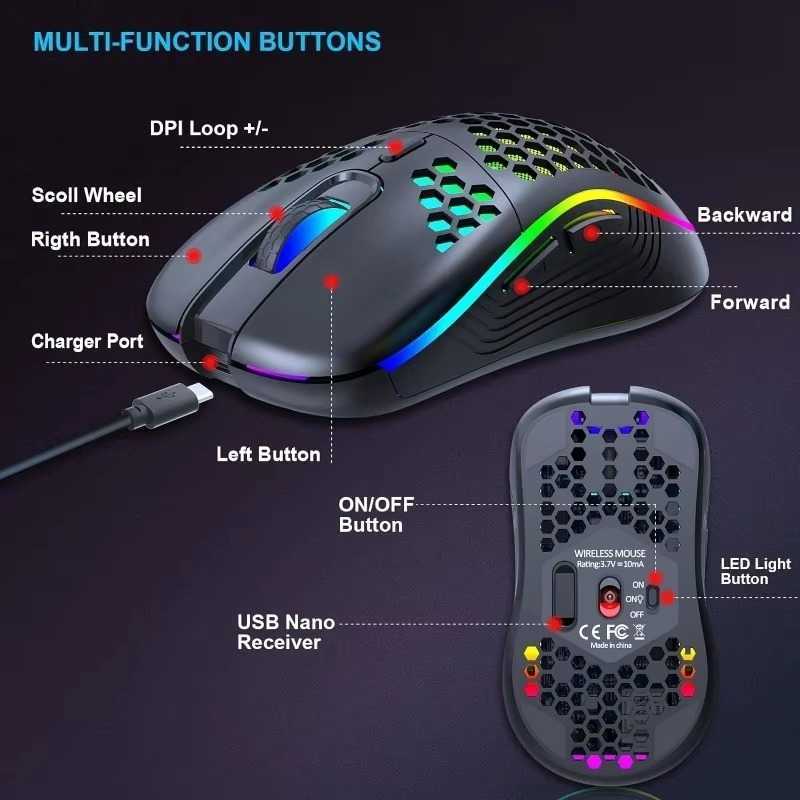 Wireless gaming mouse with RGB lighting is suitable for both office and business wired e-sports mice.H260519