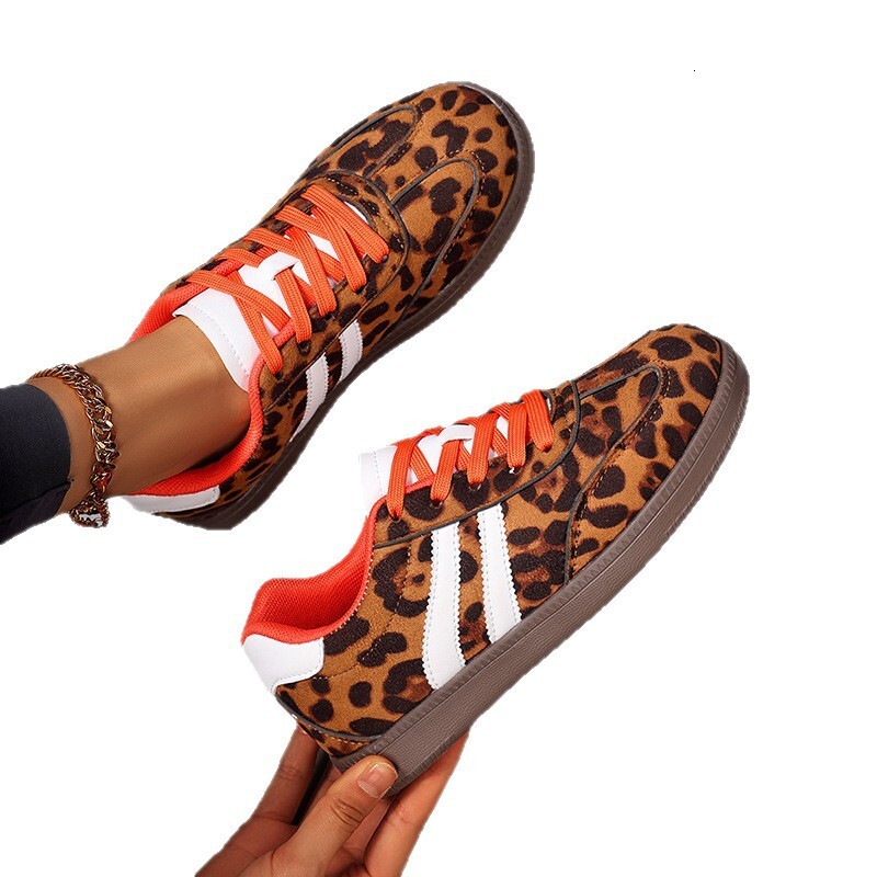 Womens Leopard Print Retro Sneakers Faux Suede Casual Board Shoes Trendy Street Style Trainers For Daily Commuting And Casual Wear