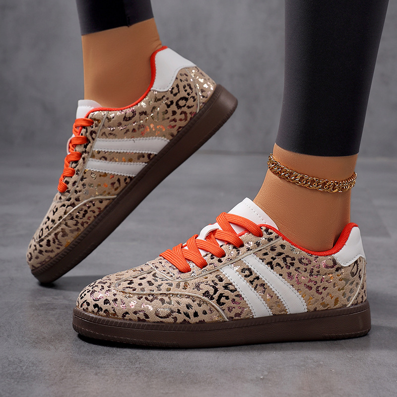 Womens Leopard Print Retro Sneakers Faux Suede Casual Board Shoes Trendy Street Style Trainers For Daily Commuting And Casual Wear