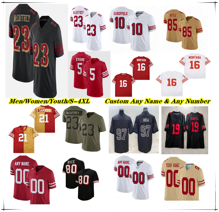 American Football 49ersS Jersey Brock Purdy Christian McCaffrey Mike Evans Brandon Aiyuk George Kittle Nick Bosa Fred Warner Mykel Williams Jones Isaac Guerendo 4X