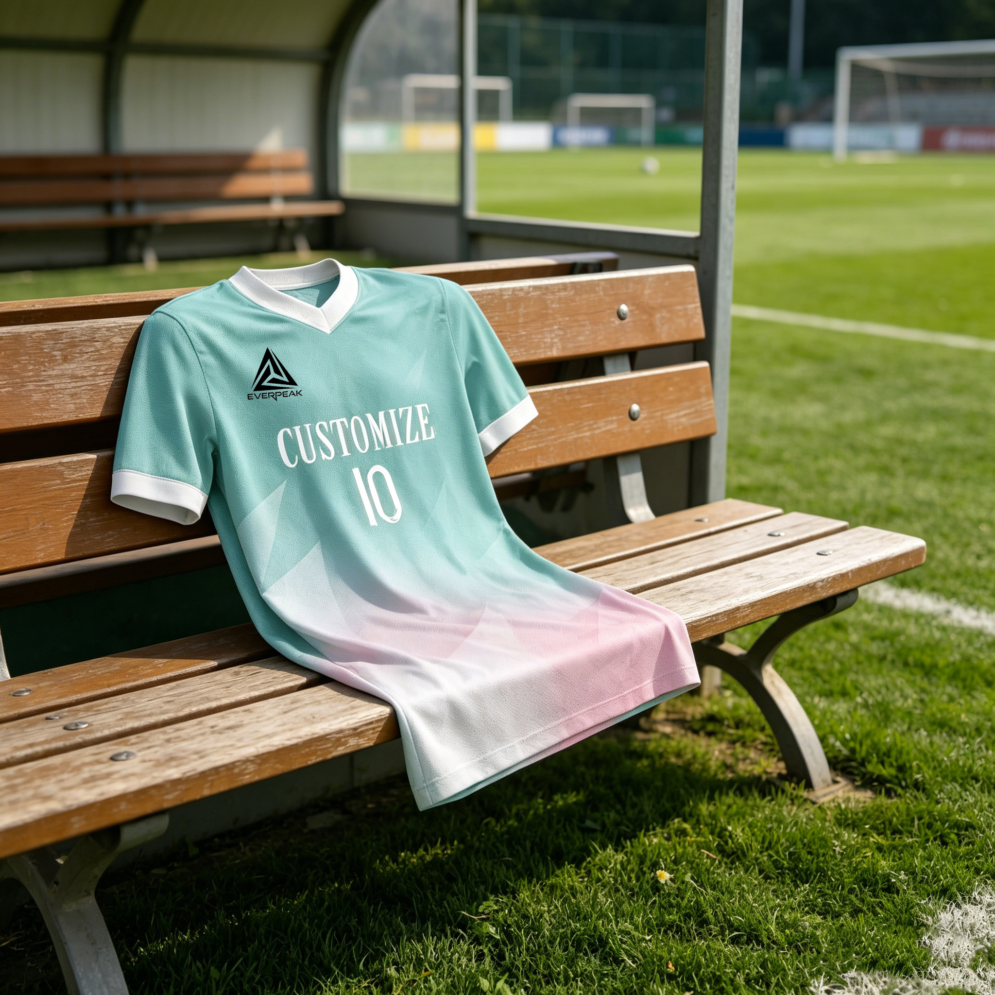 Custom Soccer Jersey Set Men Mint Green Pink Gradient Football Uniform with Shorts Personalized Name Number Quick Dry Team Kit - view 4