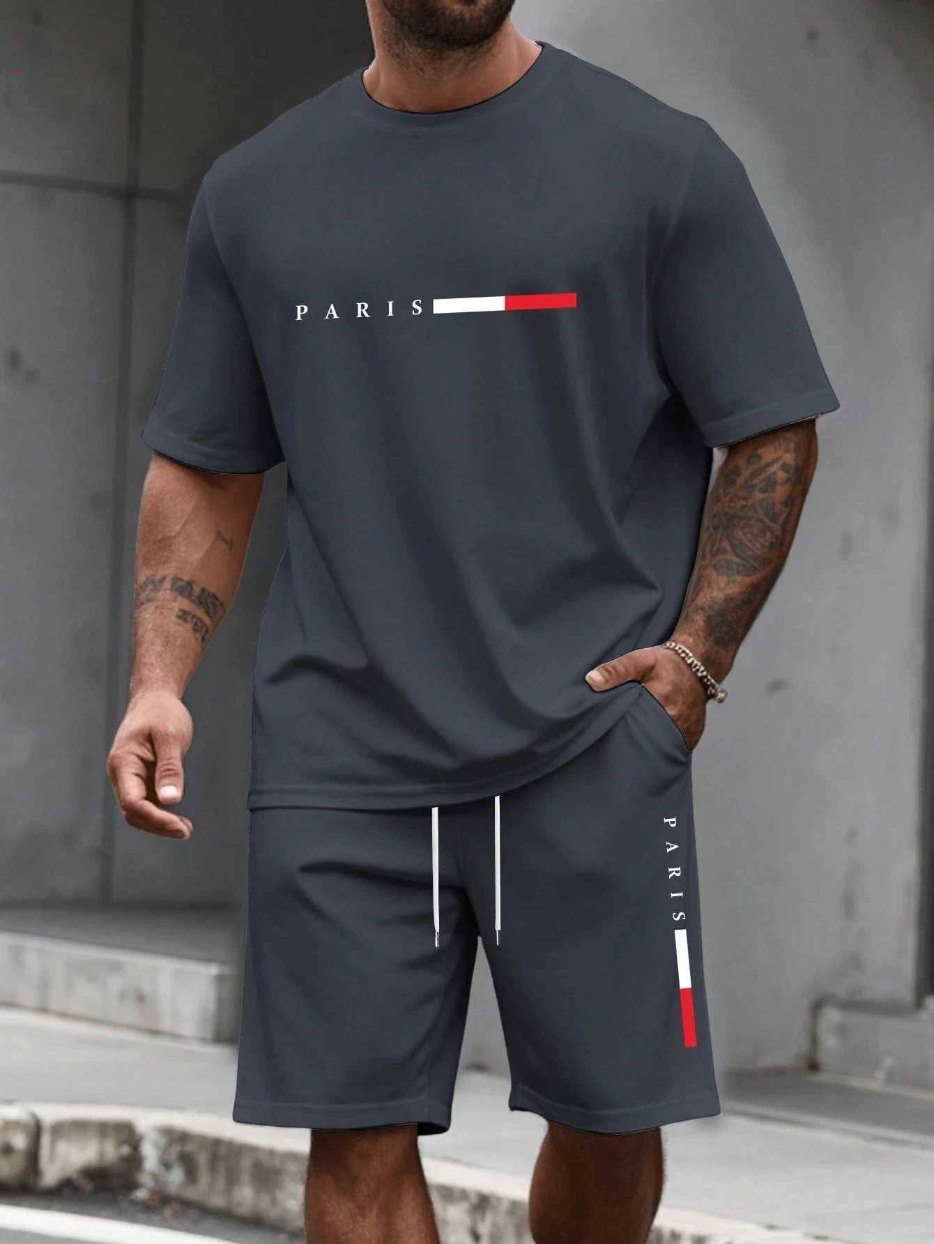 Mens Tracksuit 2 Piece O-neck Short Sleeve Shirt Shorts Set Mens Running Suit Plus Size T shirts Man Clothing Summer T-shirtM260519