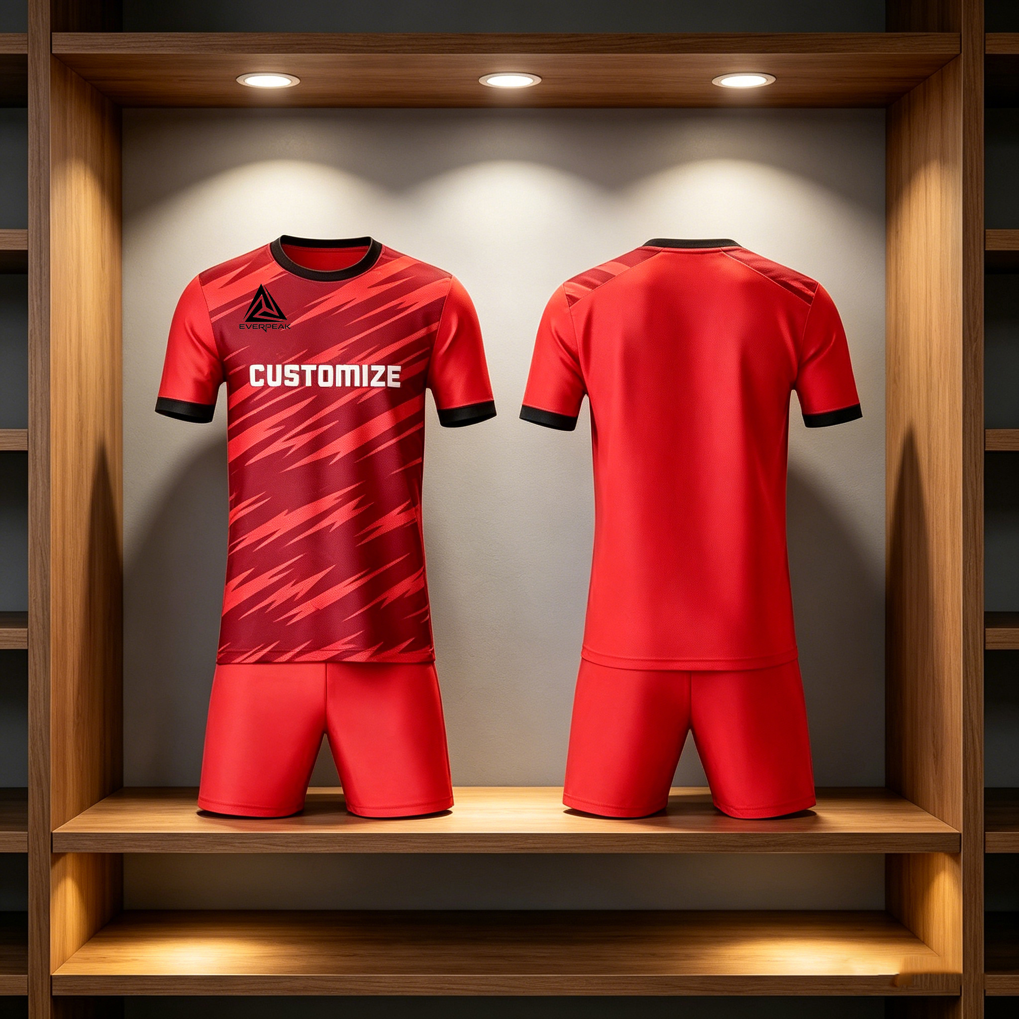 Custom Red Black Football Uniform Quick Dry Breathable Soccer Jersey Set Personalized Team Sportswear for Training Matches - view 6
