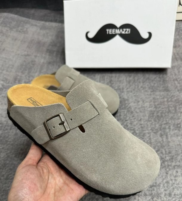 TEEMAZZI designer slippers for mens womens flat slippers pink black white grey khaki brown Fashionable versatile outdoor cork soled Haken shoes