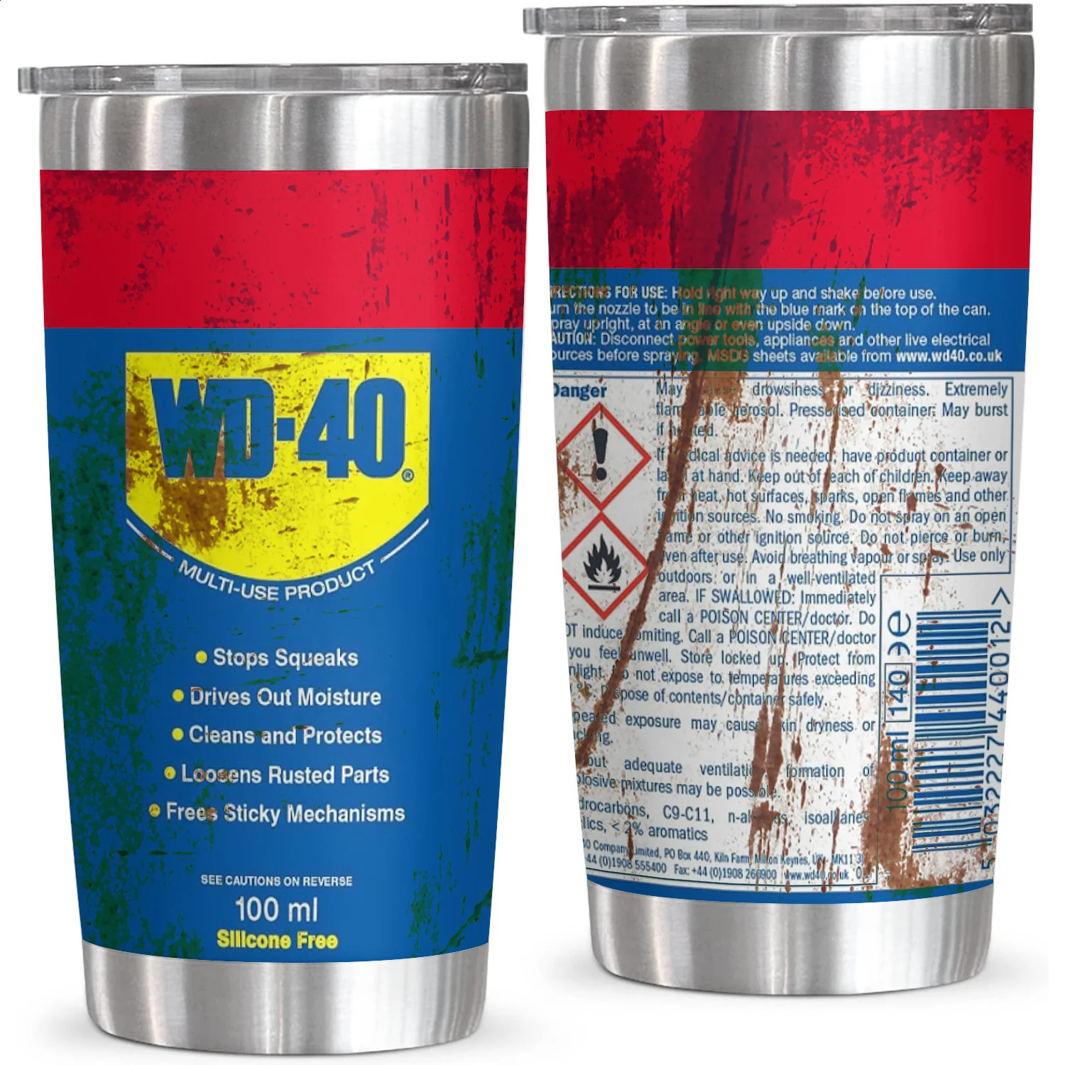 20Oz WD40 Stainless Steel Vacuum Insulated Tumbler Double Wall with Straw and Lid keep Cold Drink Car Cup Distressed 260516