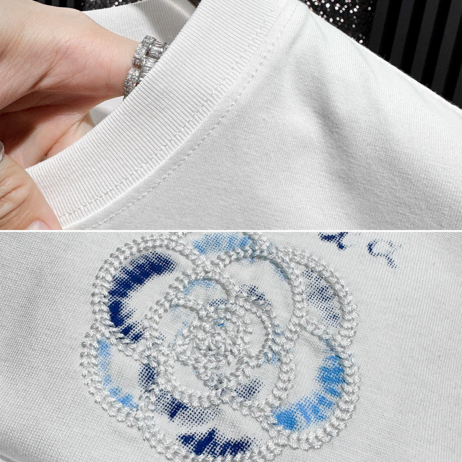 Luxury Brand Designer Men White Back Camellia Embroidery Script Letter Print Cotton Crew Neck Short Sleeve T shirt Summer Casual Streetwear Versatile 