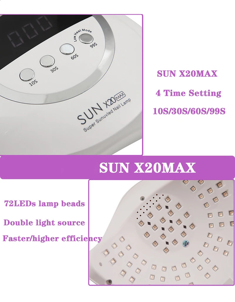 SUN X20MAX UV LED Nail Lamp 72LEDS Gel Polish Curing Manicure with Auto Sensor 4 Timer Professional Nails Light Salon Tools 260518 - view 7