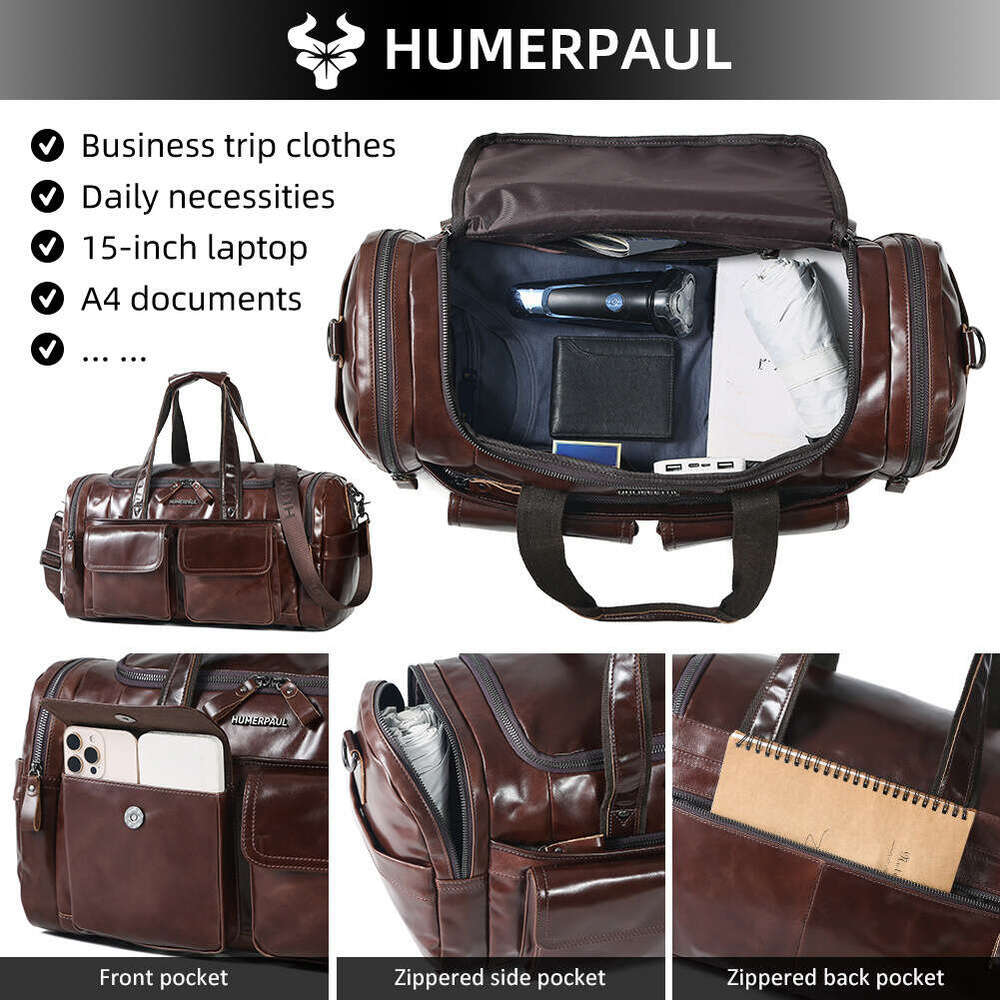 HUMERPAUL Cross-border Men's Genuine Leather Briefcase, Large Capacity First Layer Cowhide Business Travel Handbag SENYY
