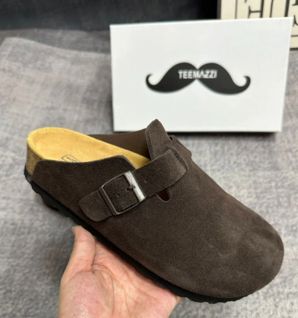 TEEMAZZI designer slippers for mens womens flat slippers pink black white grey khaki brown Fashionable versatile outdoor cork soled Haken shoes