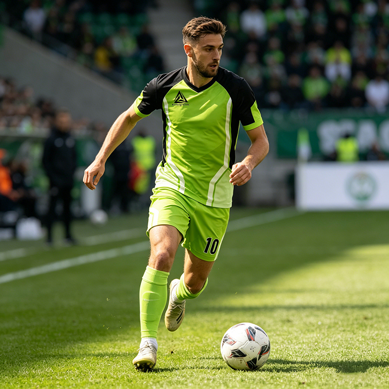 Custom Green Black Soccer Uniform Quick Dry Breathable Football Jersey and Shorts Kit Personalized Sportswear for Adult Youth Training Matches - view 3