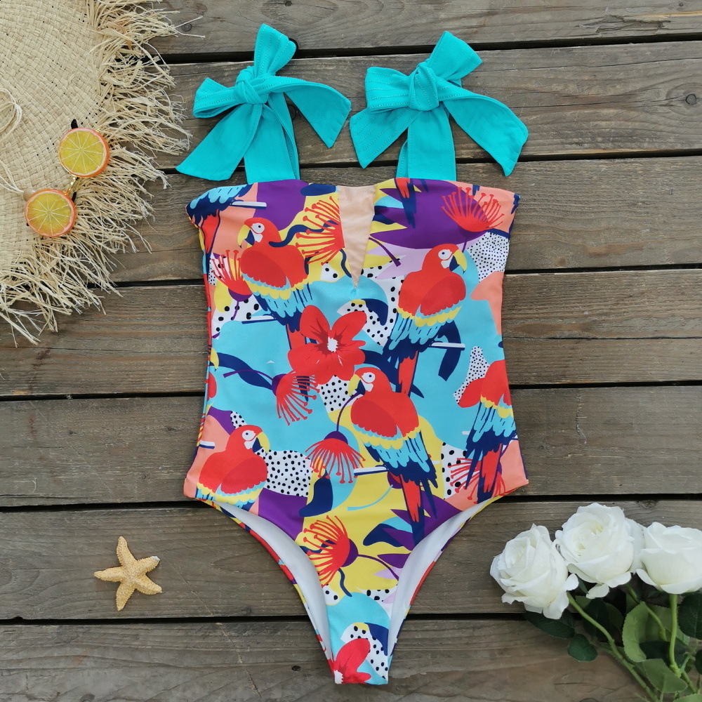 Swim wear Sexy Swimsuit Shoulder Strappy Print Floral Swimwear Women Backless Bathing Suit Beach Wear Monokini 230311