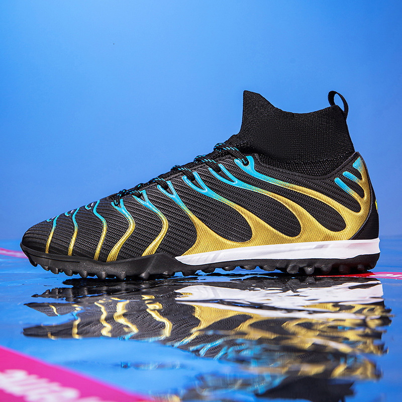 Mens High Top Firm Ground Soccer Cleats Breathable Knit Professional Training Football Shoes For Natural Grass Pitch And Match Play