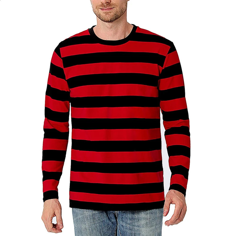 Fashion Contrast Stripe 3D Print Men Long Sleeve T-shirt Casual Fashion O-Neck Oversized T Shirts Tops polyester Men Clothing 260518 - view 6