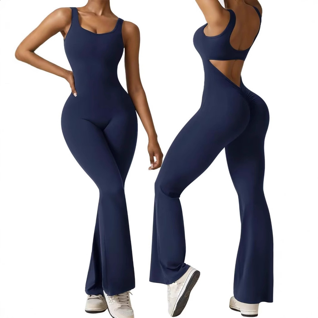 Yoga Bodysuit Womens Tracksuit Sportswear Gym Workout Set Jumpsuit Push Up Flared Pants Dance Fitness Sports Bodysuit 240719