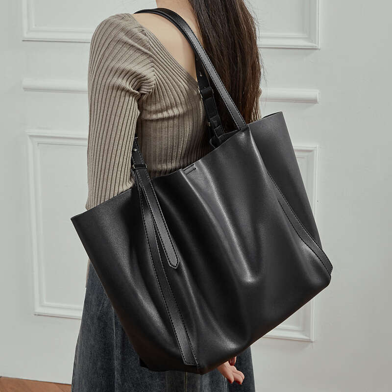Genuine Leather Large Capacity Women Retro Tote Bag Korean Style Trendy Single Shoulder Crossbody Commute Handbag SENYY