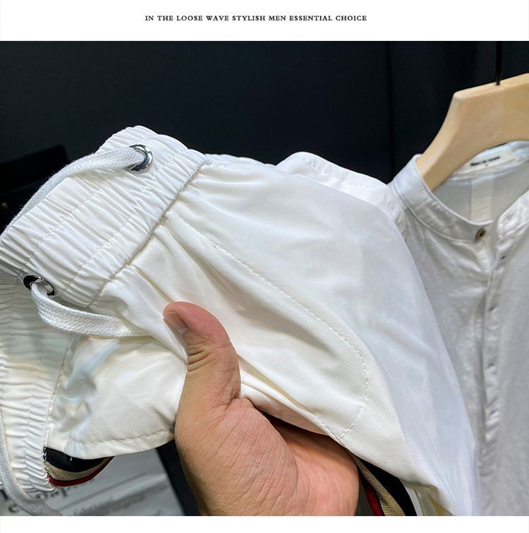 Luxury Brand Designer Men White Ice Silk Quick Dry Side Stripe Bee Embroidery Slim Fit Jogger Pants 2026 Summer Casual Athletic Versatile Daily Wear T