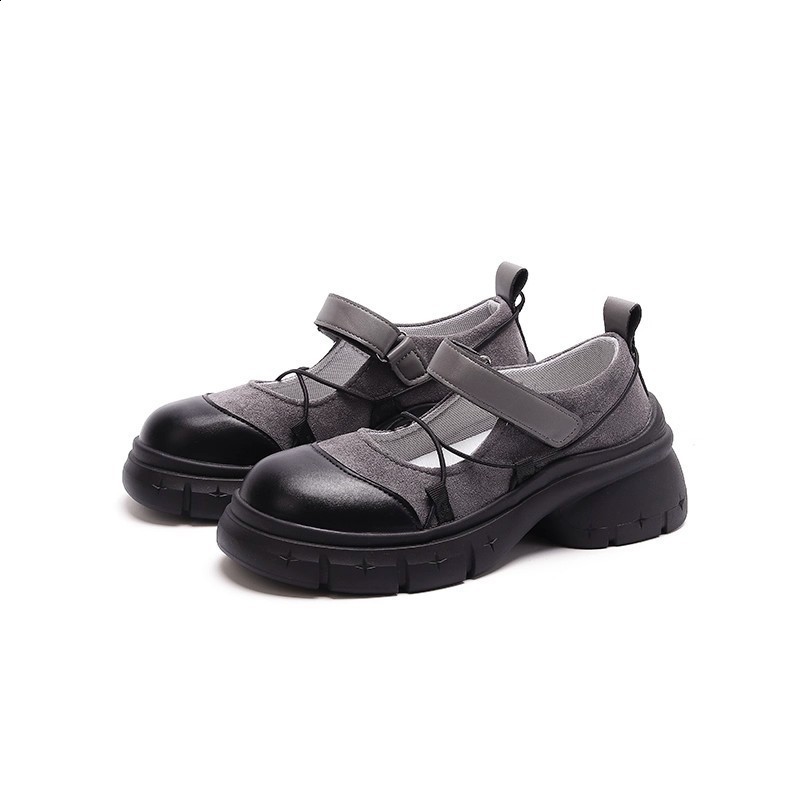 Summer new style Mary Jane shoes for women versatile height-increasing thick-soled black leather shoes260323