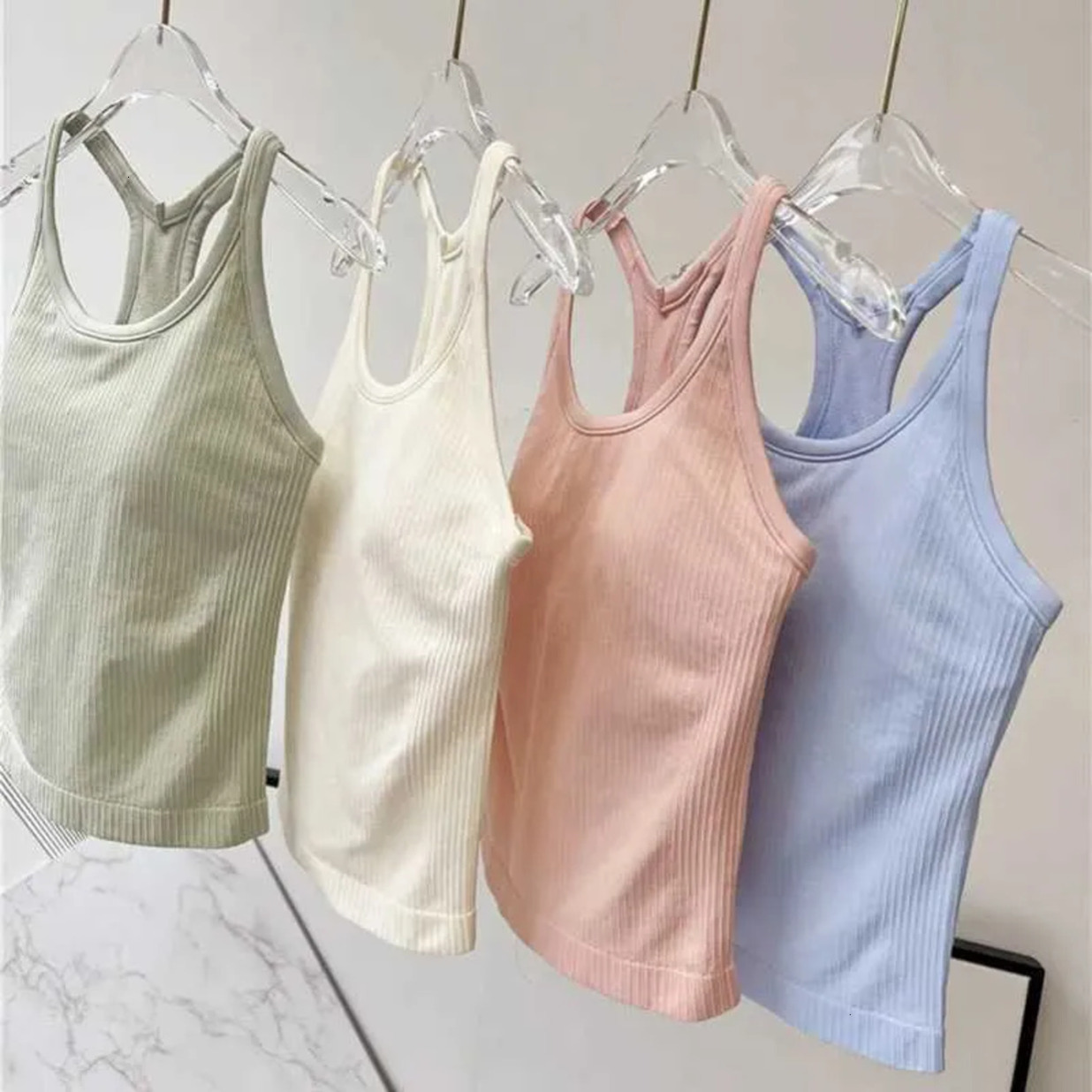 2026 Gym Clothe Set Women Longline Inner Padded Racerback Crop Tank Basic Lounge Slim Fit