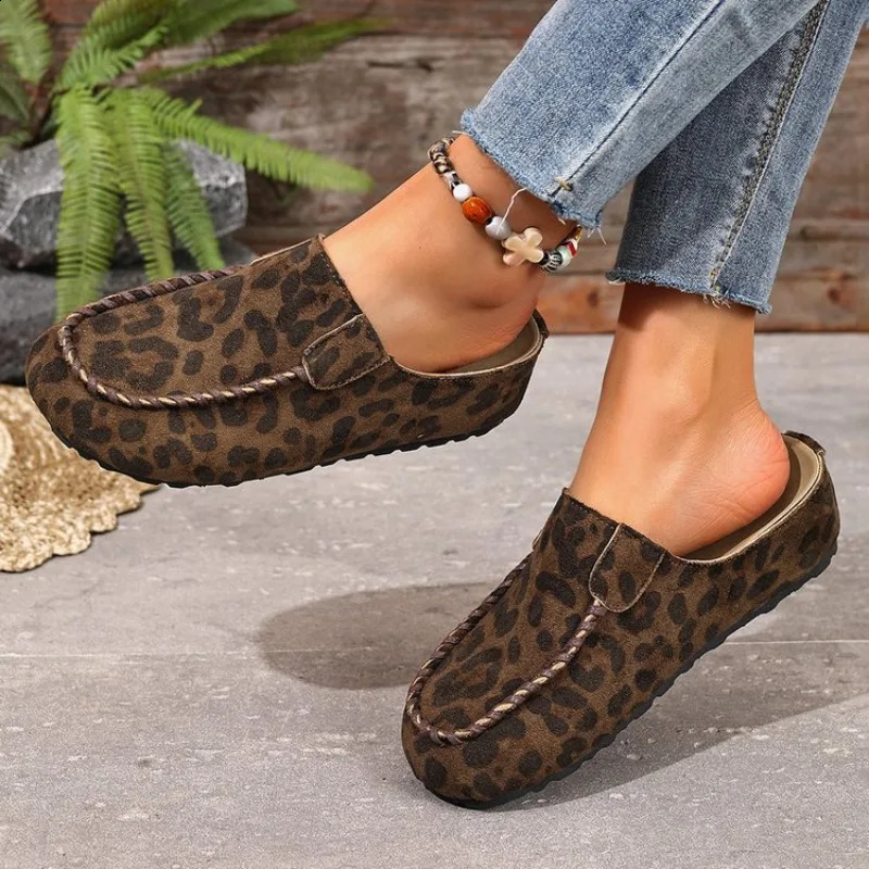 Womens Casual Shoes All-Season Outdoor Leopard Print Mules Slip-On Slippers Womens Outdoor Flat Beach Shoes women 260518 - view 6