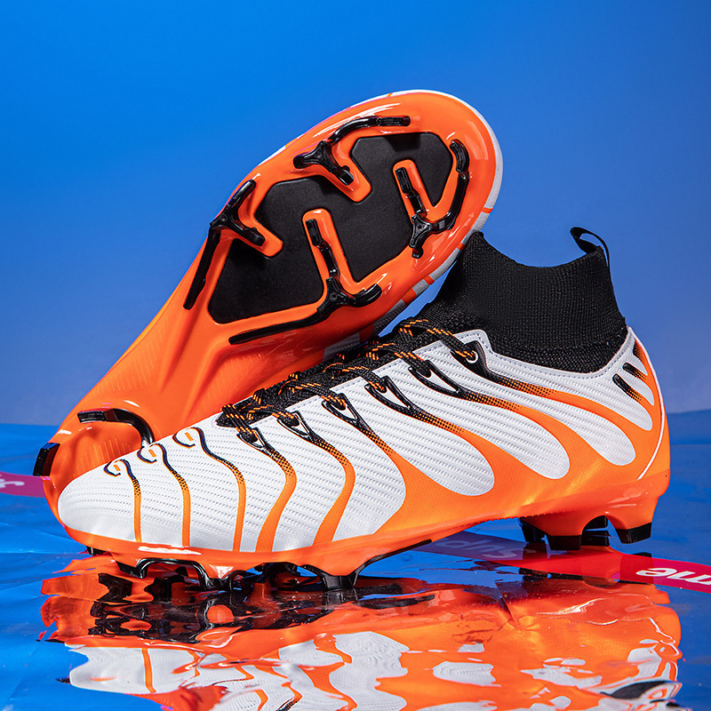 Mens High Top Firm Ground Soccer Cleats Breathable Knit Professional Training Football Shoes For Natural Grass Pitch And Match Play