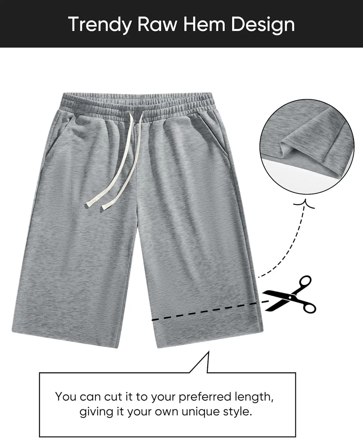 2026 Mens Baggy Sweat Shorts Lightweight Under Knee Casual Hem Drawstring Y2K Shorts Loose Fit Gym Shorts 260515