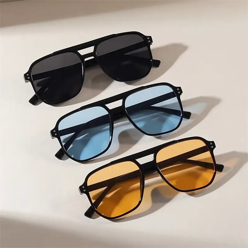 New Designer Sunglasses With Studs, Fashionable Women's Double Bridge Sunglasses, Trendy Retro Pilot Sunglasses, Outdoor Sunscreen Glasses