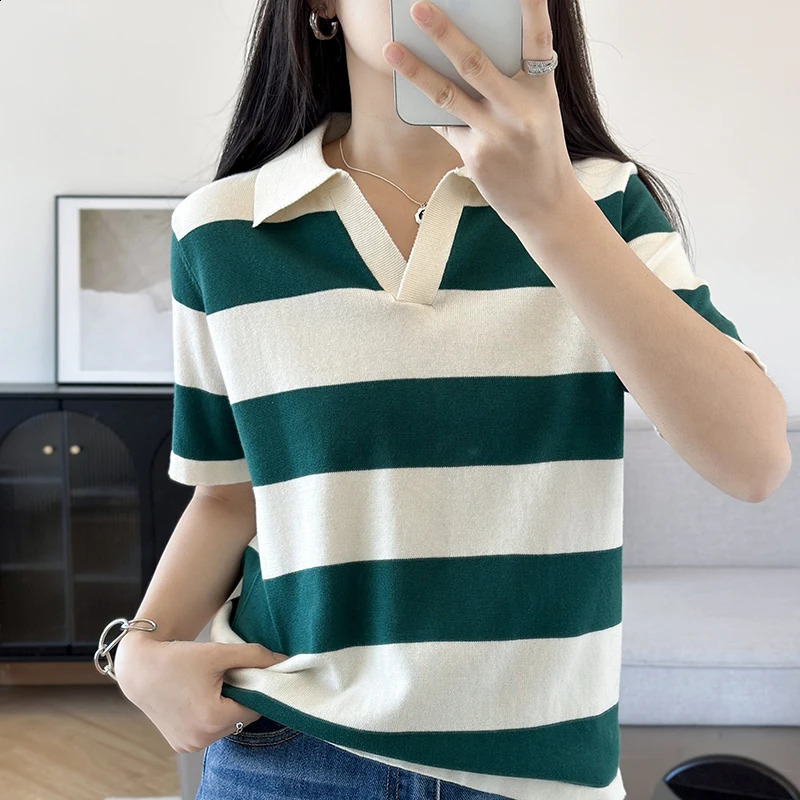 WinvyNee Summer Half Sleeved Womens Solid Polo Shirt Casual Cotton Striped Top Tshirt Women Clothing Knitted A100 260711banjia - view 3