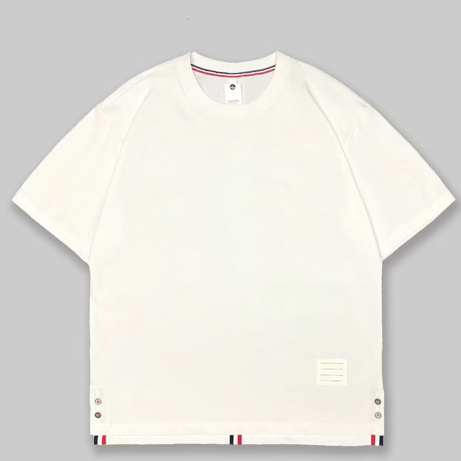 Luxury Brand Designer Men Black Back Center Vertical Red White Blue Stripe Cotton Crew Neck Short Sleeve Tshirt 2026 Summer Unisex Streetwear Casual V