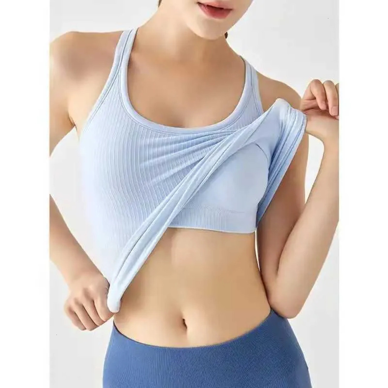 2026 Gym Clothe Set Women Longline Inner Padded Racerback Crop Tank Basic Lounge Slim Fit