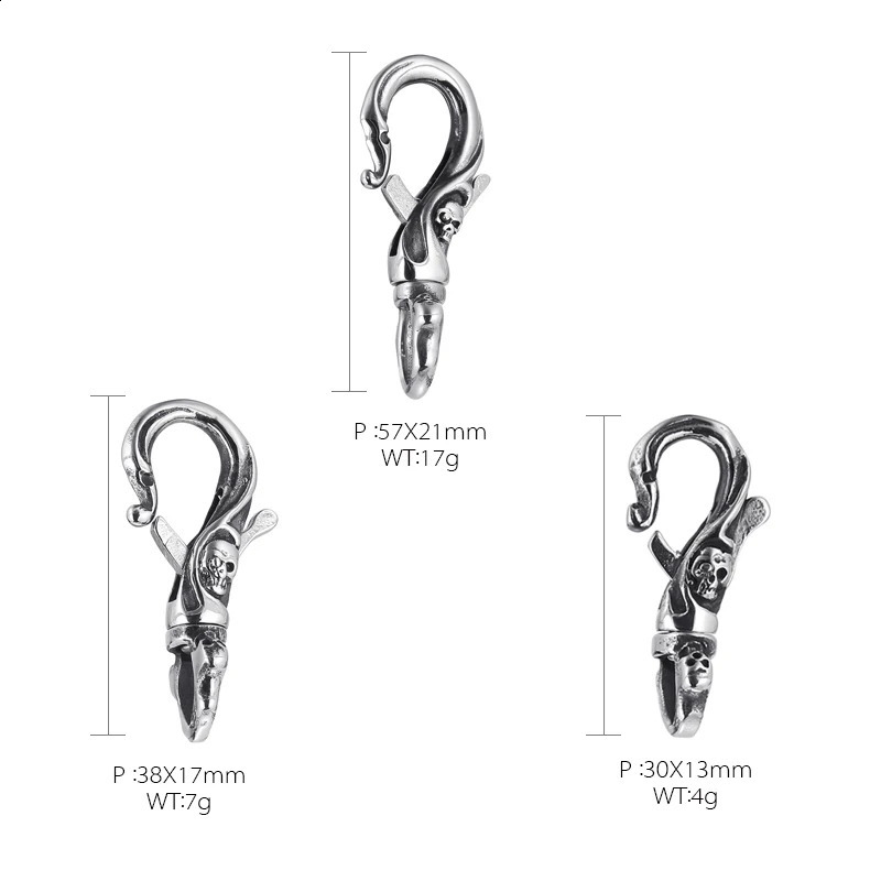 316L Stainless Steel Punk Skull Carabiner Keychain Mens DIY Lobster Clasp Making Clips Key Hook 260516 - view 7