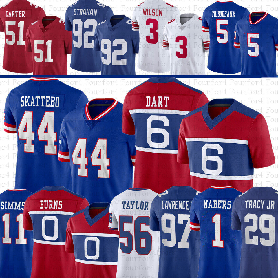 Cam Skattebo Jaxson Dart Malik Nabers Football Jersey Abdul Carter Brian Burns Dexter Lawrence II Taylor Strahan WanDale Robinson Tyrone Tracy Jr Jame