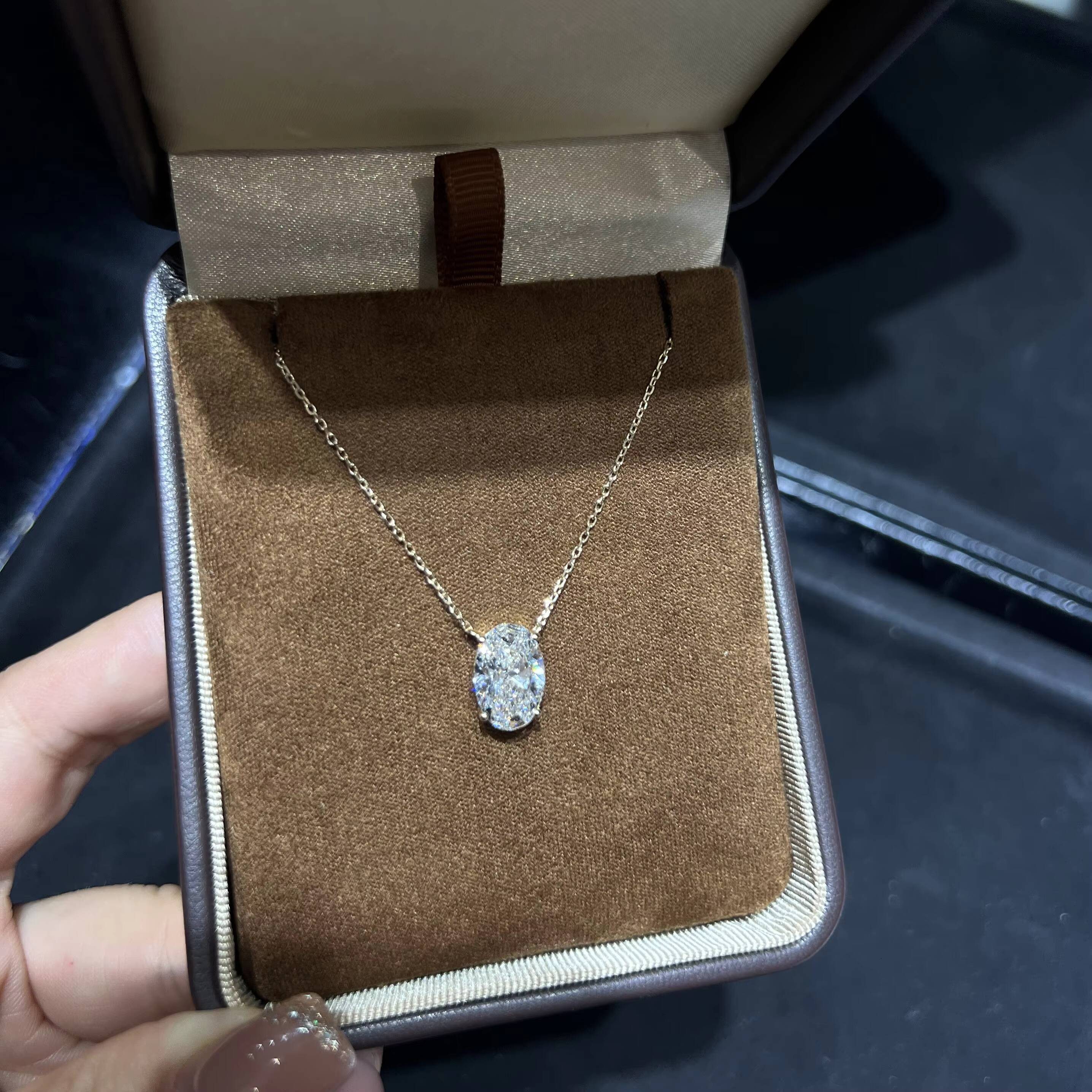 Custom Igi Certified 1 2 3ct VS1 10k 14k 18k Solid Gold Oval Cut Lab Diamond CVD HPHT Lab Grown diamond Necklace Pendant - view 6