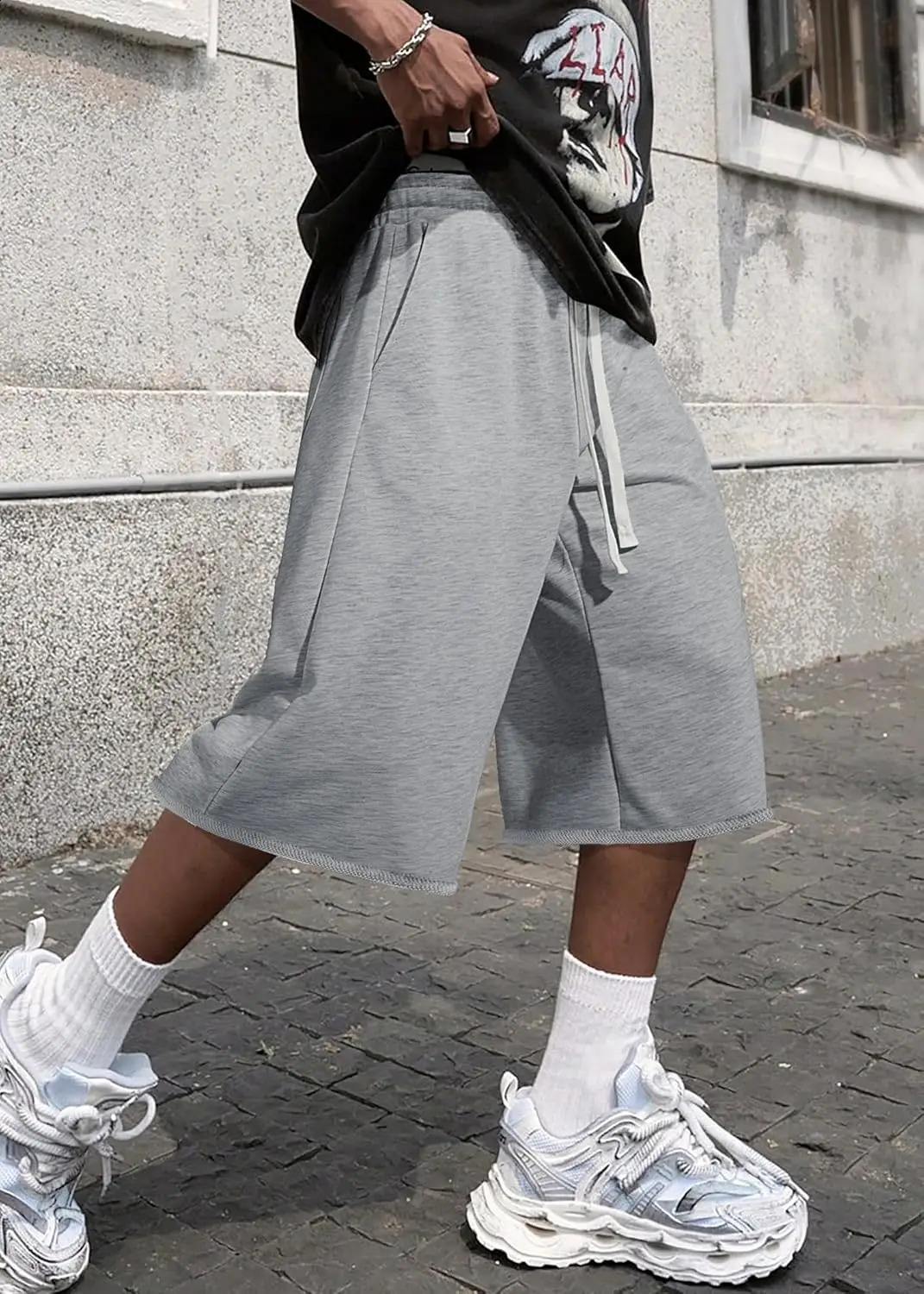 2026 Mens Baggy Sweat Shorts Lightweight Under Knee Casual Hem Drawstring Y2K Shorts Loose Fit Gym Shorts 260515