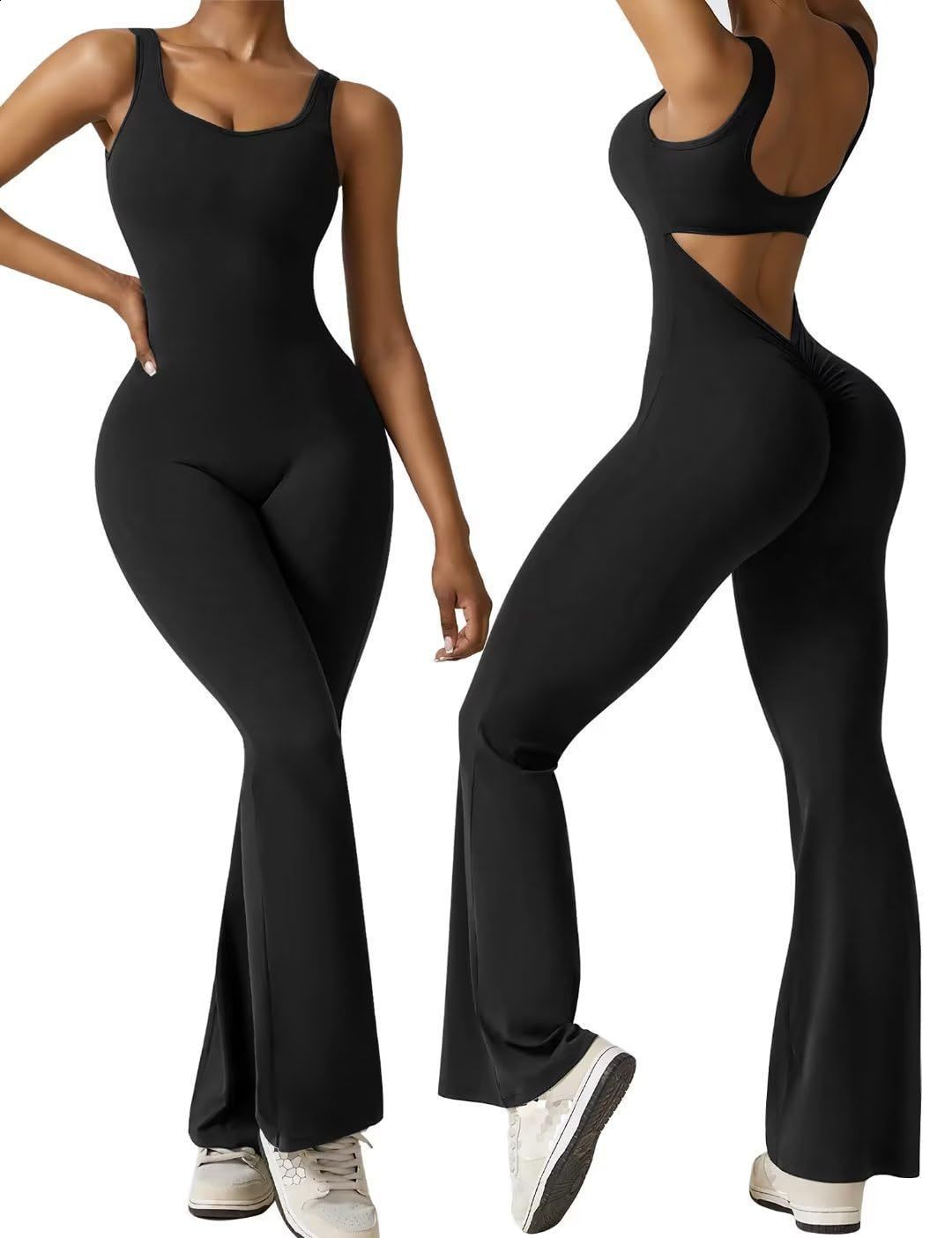 Yoga Bodysuit Womens Tracksuit Sportswear Gym Workout Set Jumpsuit Push Up Flared Pants Dance Fitness Sports Bodysuit 240719
