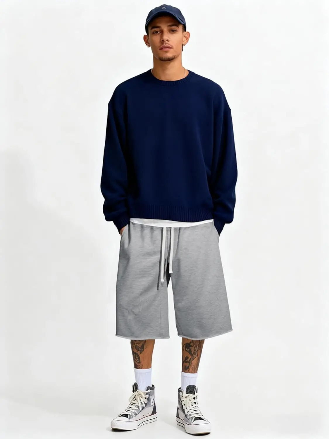 2026 Mens Baggy Sweat Shorts Lightweight Under Knee Casual Hem Drawstring Y2K Shorts Loose Fit Gym Shorts 260515