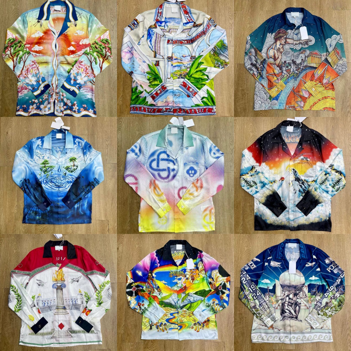 2026 Casabalnc High Quality Designer Summer Silk Casual Shirt Trendy New Button Cardigan with Pocket Gradient Vintage Hawaiian Loose Long Sleeve