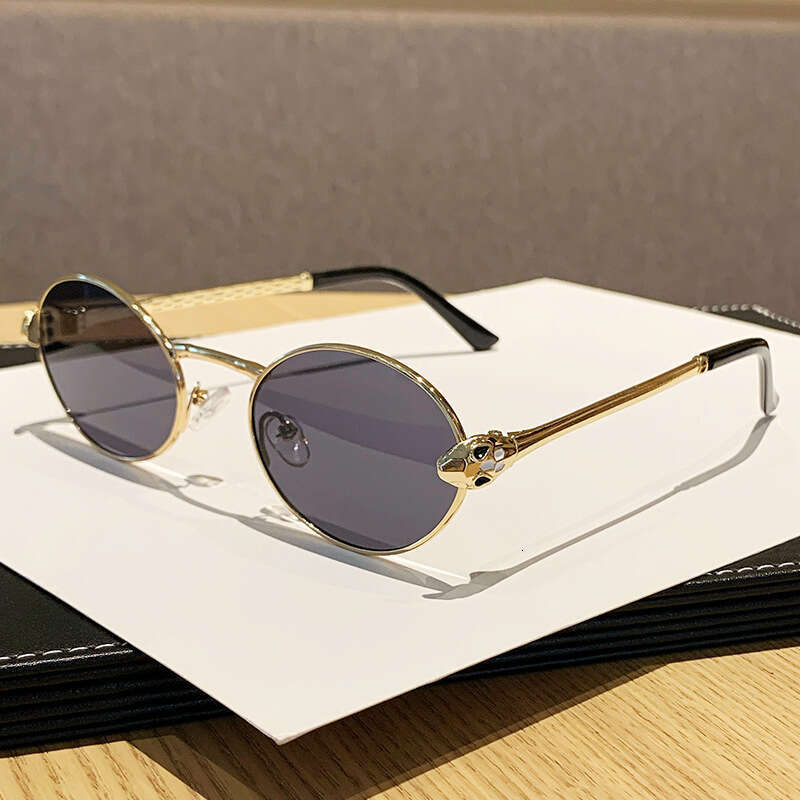 Luxury Brand Designer Sunglasses European And American Style New Metal Oval Small Frame Unisex Pilot Sunshade Sunglasses Snake-Shaped Temple
