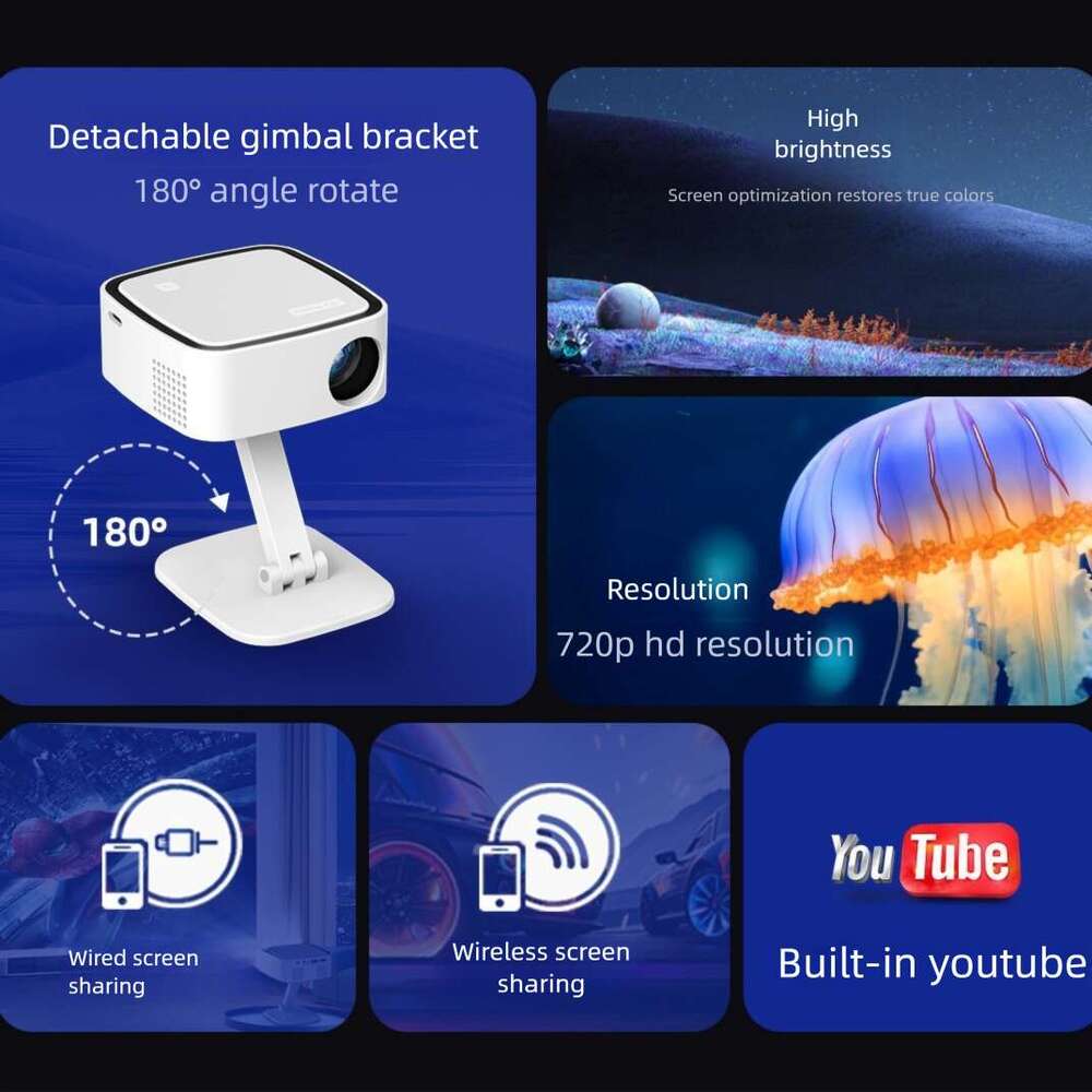 New T3 Gimbal Projector Ultra HD Portable Wireless Phone Screen Cast Home Bedroom Projector