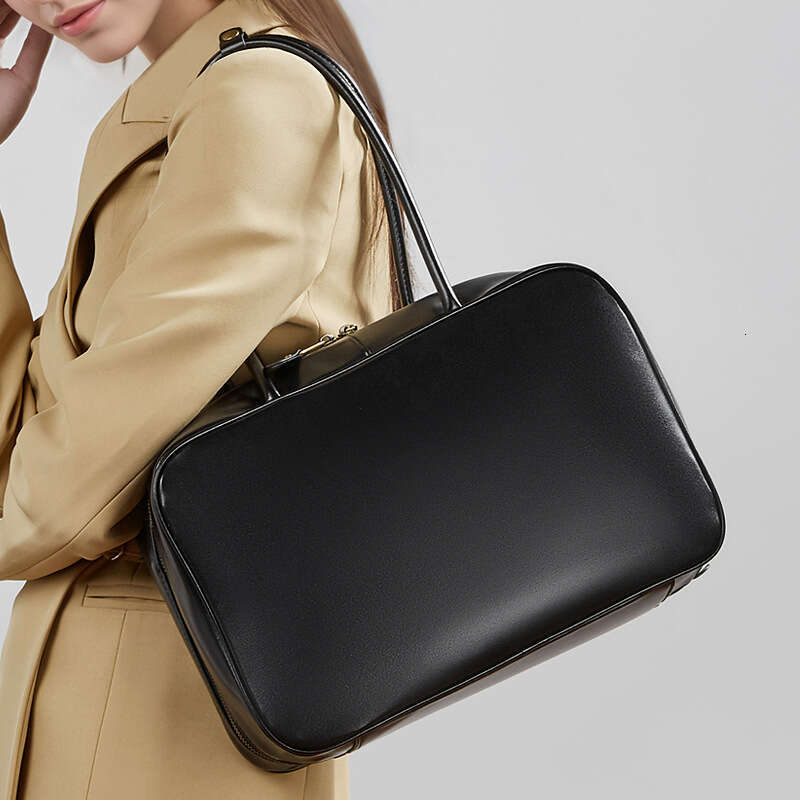 New Spring Summer Women Genuine Leather Handbag Niche Design Small Square Shoulder Bag Fashion Casual Crossbody Bowling Bag For Daily Commute Travel S