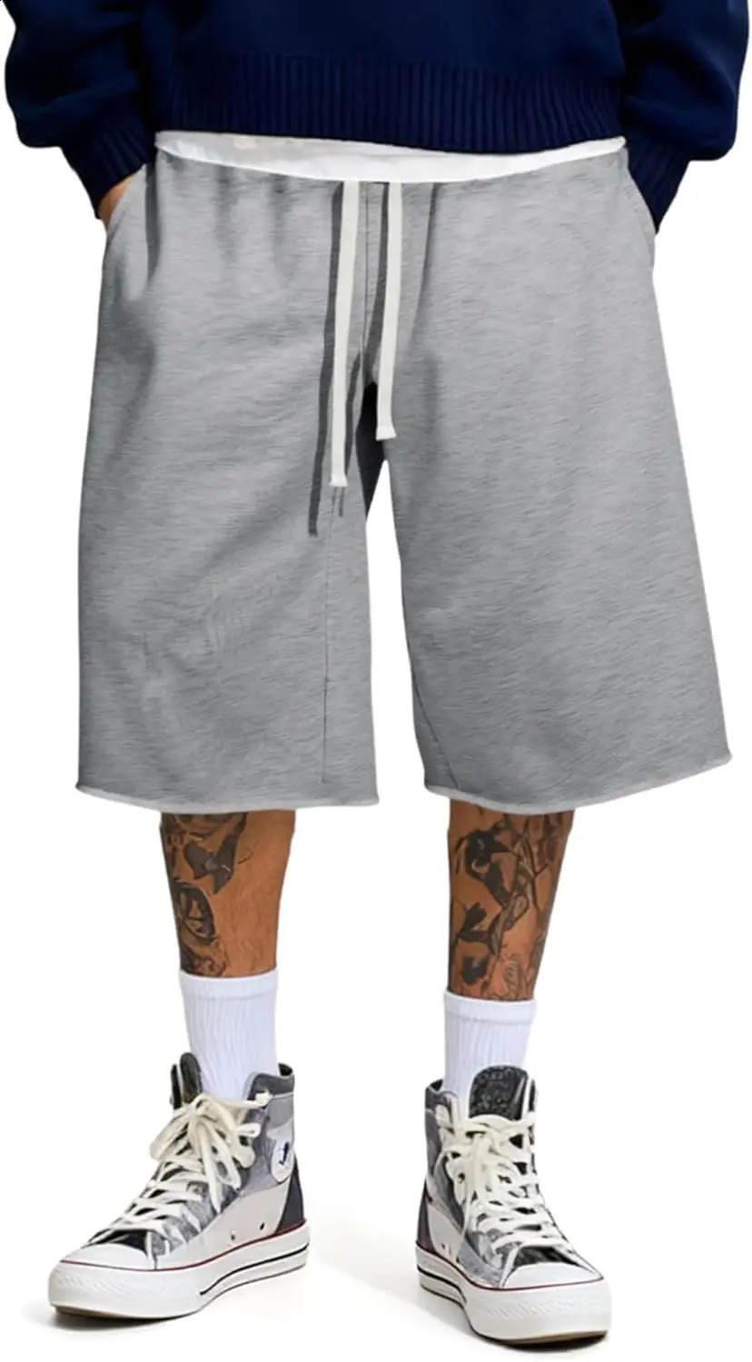 2026 Mens Baggy Sweat Shorts Lightweight Under Knee Casual Hem Drawstring Y2K Shorts Loose Fit Gym Shorts 260515