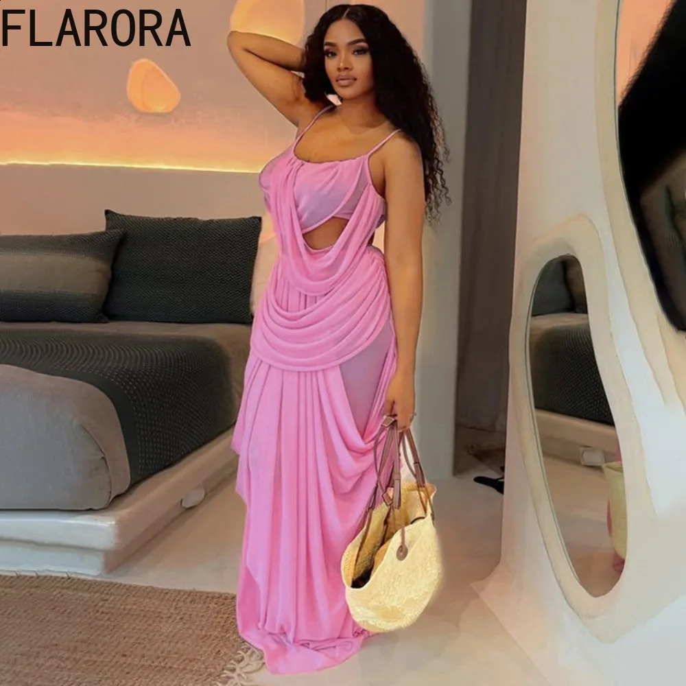FLARORA Elegant Ruched 2 Piece Sets Woman LowNeck Backless Camisole TopsElastic Waist Long Skirts Midnight Prom Party Outfits 260625 - view 3