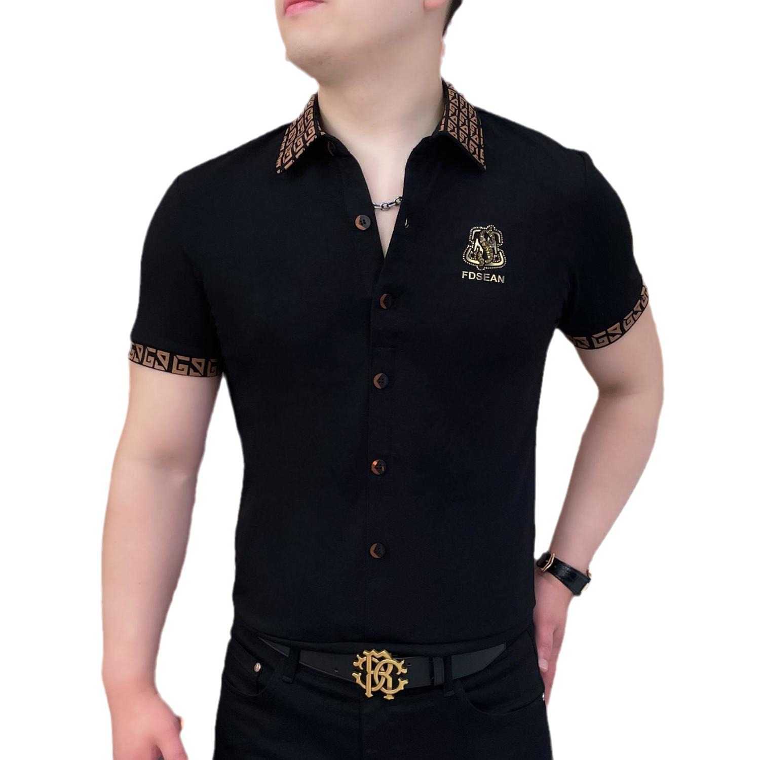 Mens Fashion Casual Summer Short Sleeve Trendy Slim Fit Turn-Down Collar Light Luxury Versatile Thin Elastic Stylish Business Plaid