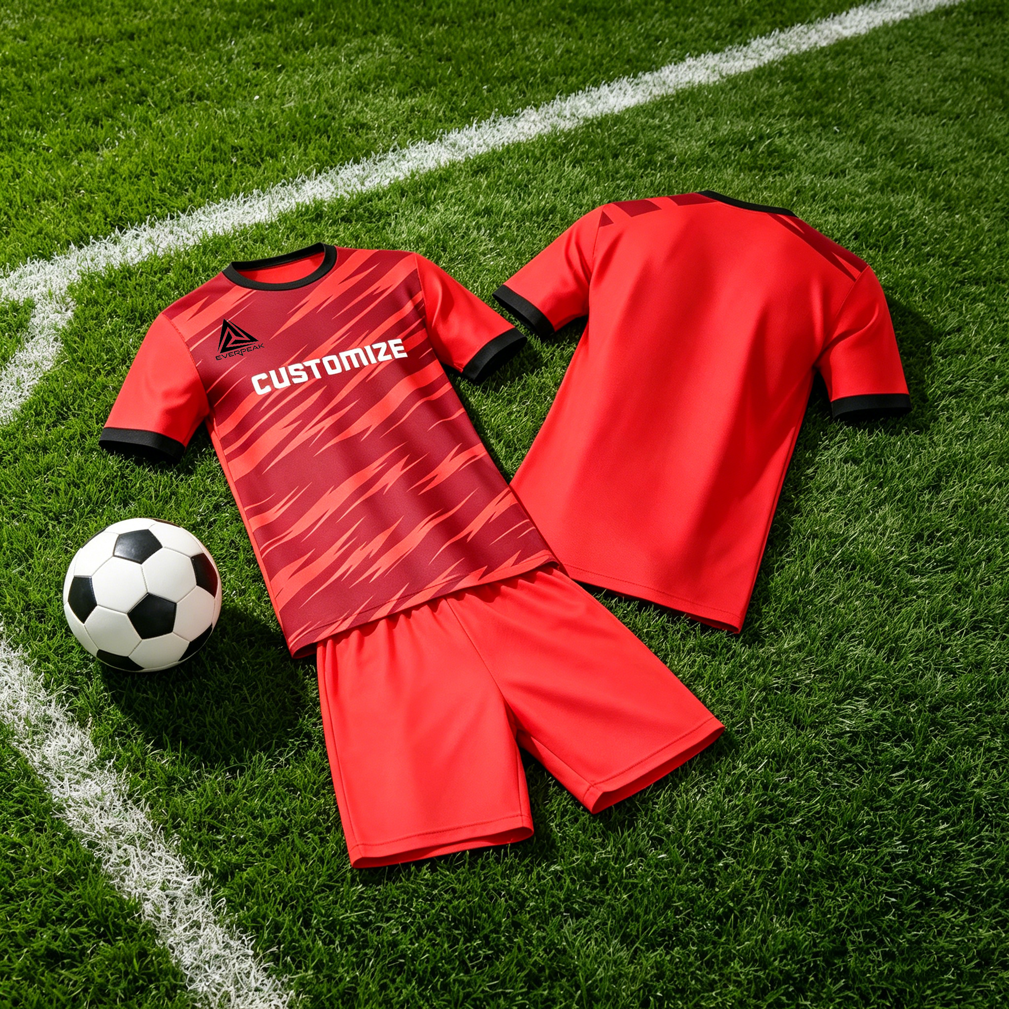 Custom Red Black Football Uniform Quick Dry Breathable Soccer Jersey Set Personalized Team Sportswear for Training Matches - view 5